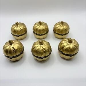 Thanksgiving PUMPKIN Trinket Box Six Place Card Holders Harry & David, 2 1/2"